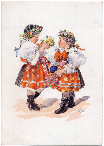 チェコのヴィンテージポストカード Mfk 民族衣装の子供たち Robin S Patch